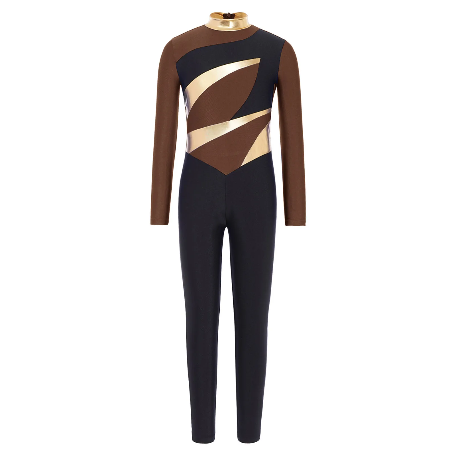 Kids Boys Figure Skating Acrobatics Gymnastics Leotard Long Sleeve Metallic Ballet Dance Yoga Unitards Jumpsuit Stage Dancewear