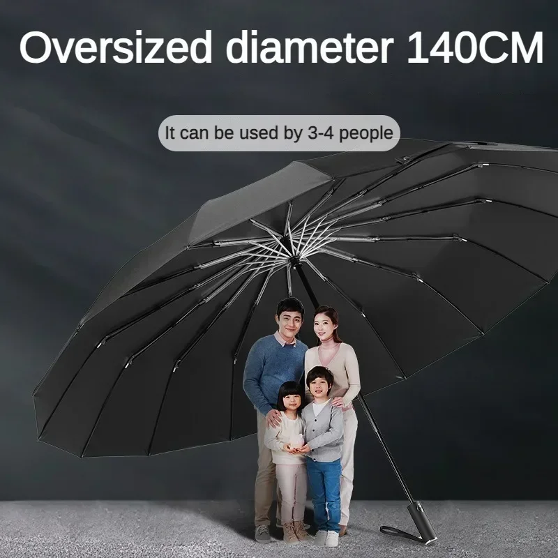 140CM Super Large Men Umbrella, Automatic Folding, Windproof Strong Reinforce Sun and Rain Umbrellas Women Parasol