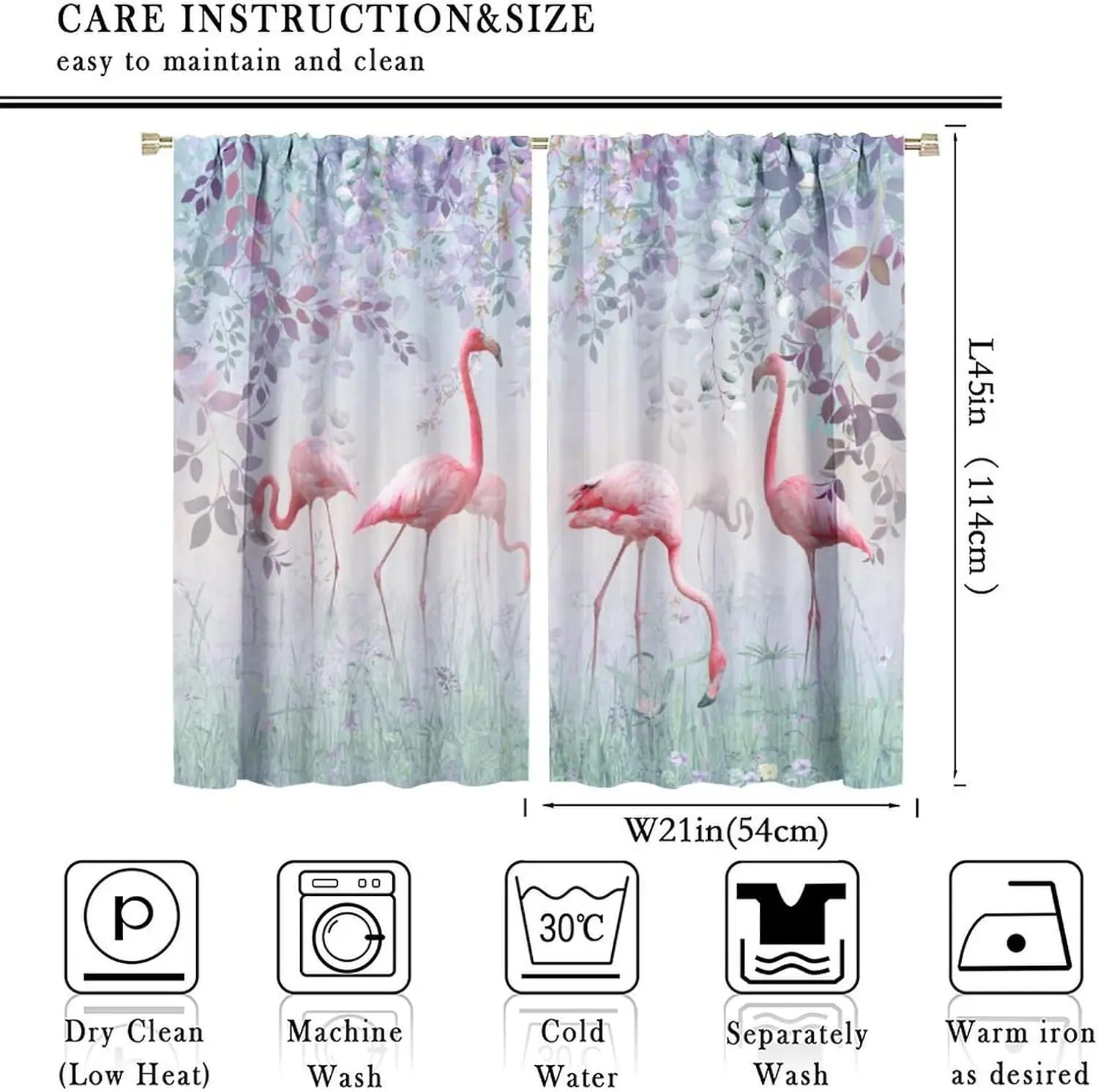 Vintage Soft Light Background Flamingo Pastel Botanical Print Blackout Rod Pocket Curtain Fresh Soft Zen Luxury Homestay Bedroom