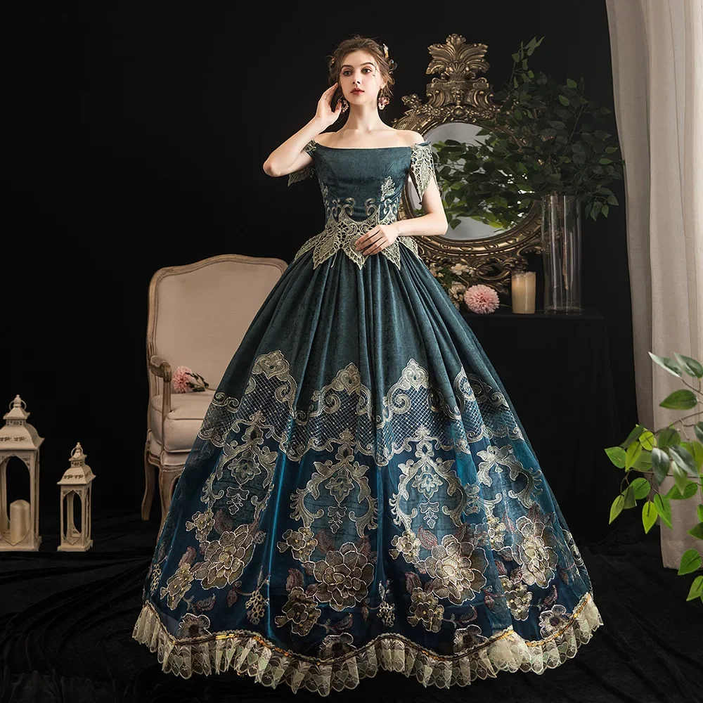 Medieval Elizabeth Gothic Victorian Princess Queen Dress Off Shoulder Court Noble Palace Party Masquerade Ball Gown Bride Dress