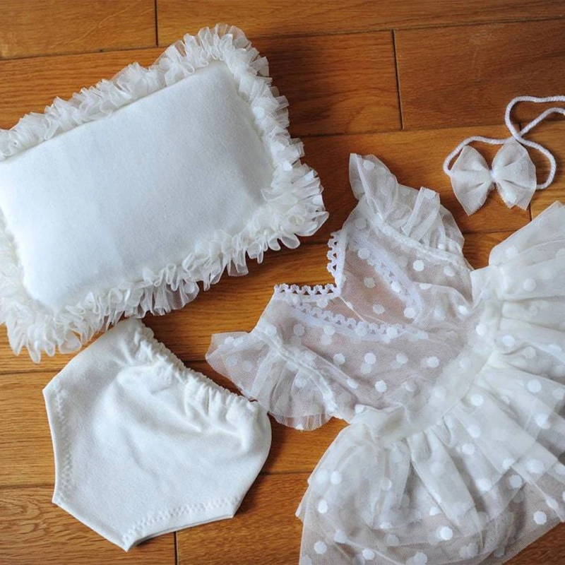 1Set Newborn Photography Props Outfits Baby Lace Romper Headband Shorts Pants Pillow Set Infants Photo Shooting Bodysuit