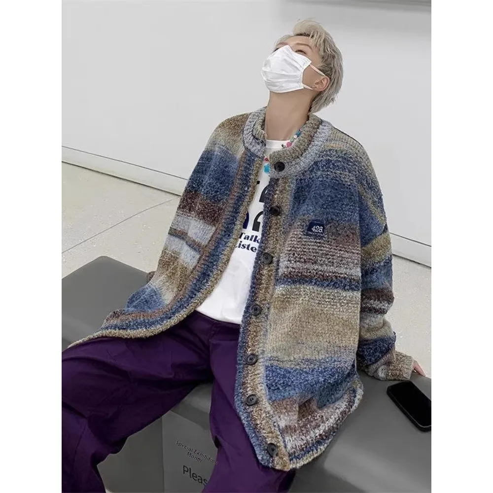 

Extra Large 300 Pou American INS Color Blo Knitwear Men's Loose Winter Casual Sle Polyester Open Cardigan Sweater
