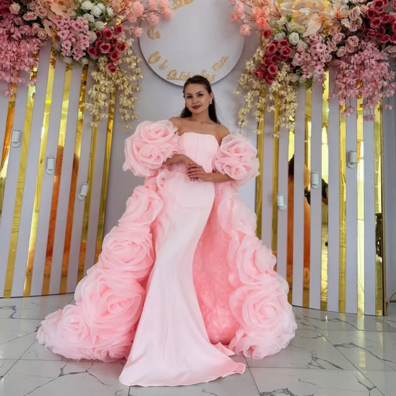

customized Pink Party Dresses For Kids High Low Cheap Dress Formal Party Prom Big flower Gowns Wear Gown