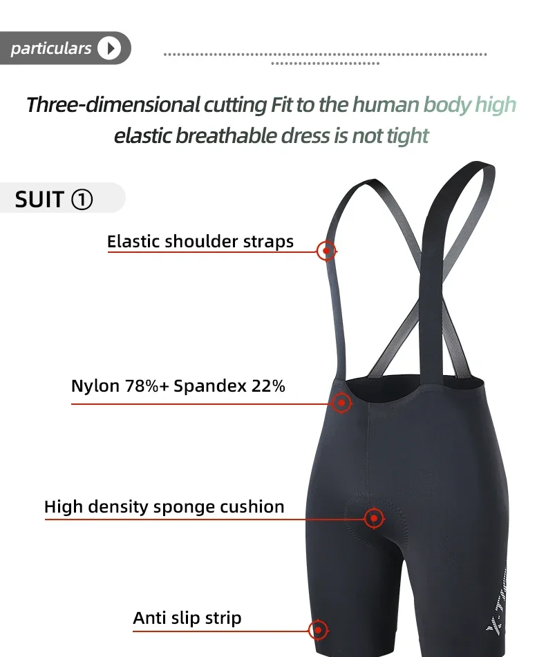 X-TIGER Radsport-Trägerhosen für Herren, bequeme, atmungsaktive MTB-Rennrad-Shorts, schnelltrocknende Sport-Trägerhosen – Detail 4