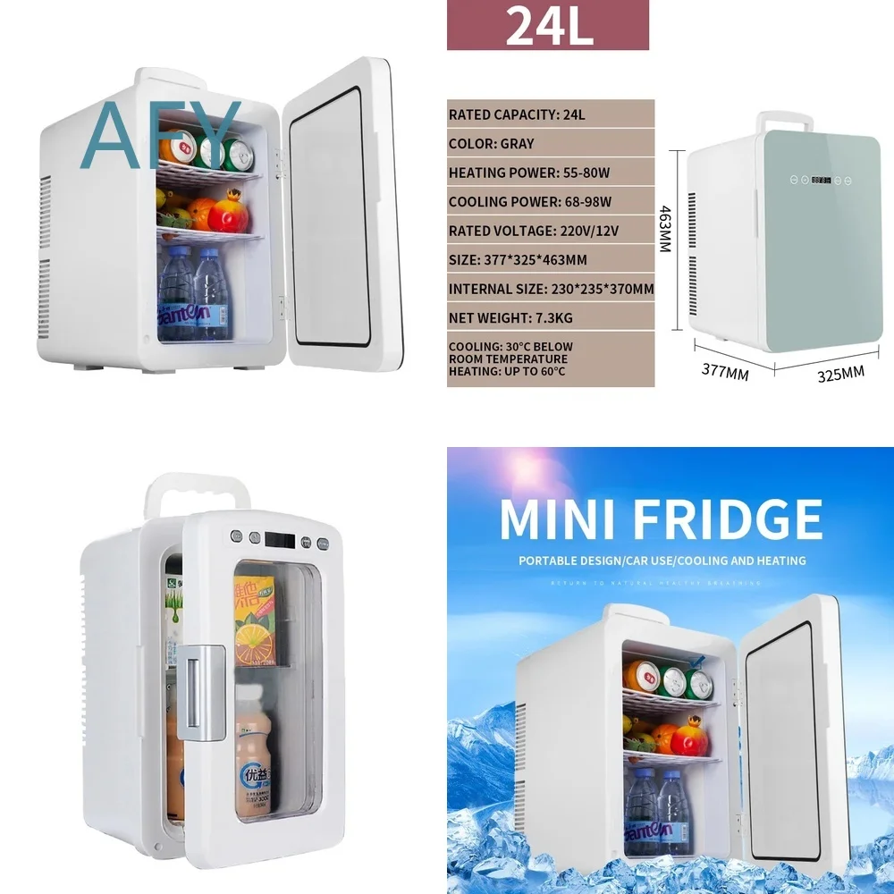 24L Portable Car Refrigerator Freezer for 220V 12V Vehicles with Heating Function for Beverages Meals Dormitory Use Hot Cold