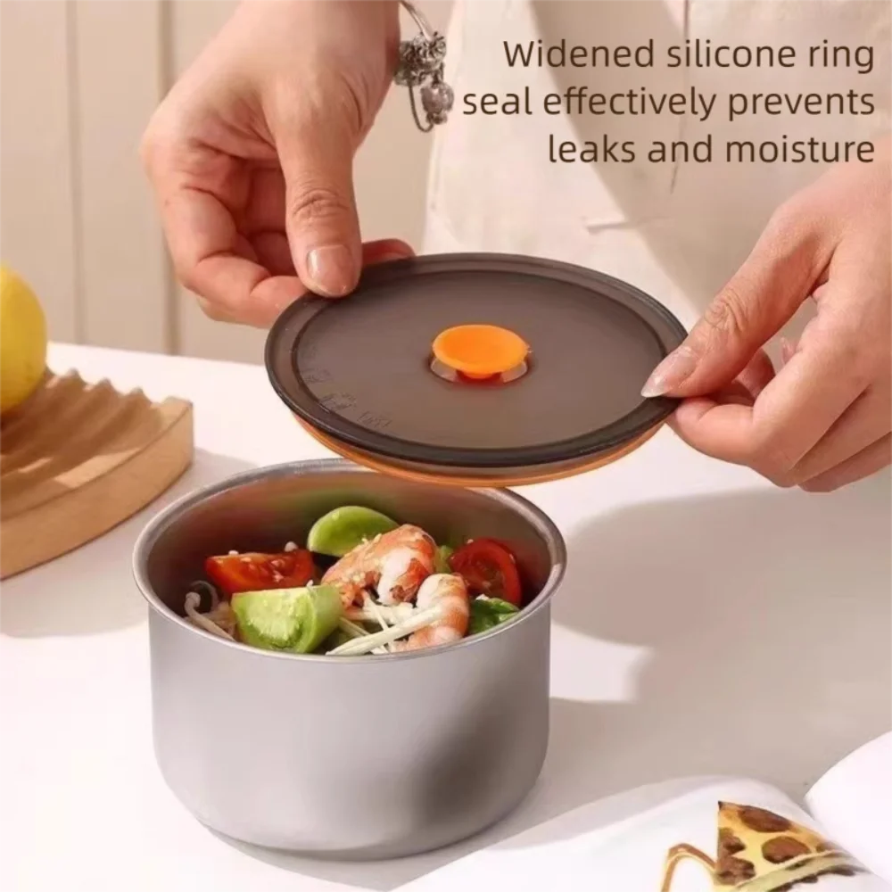 Multifunction Round Metal Snack Containers Sealed with Lid Meal Storage Bowl Stackable Stainless Steel Kitchen Fresh Box Kitchen