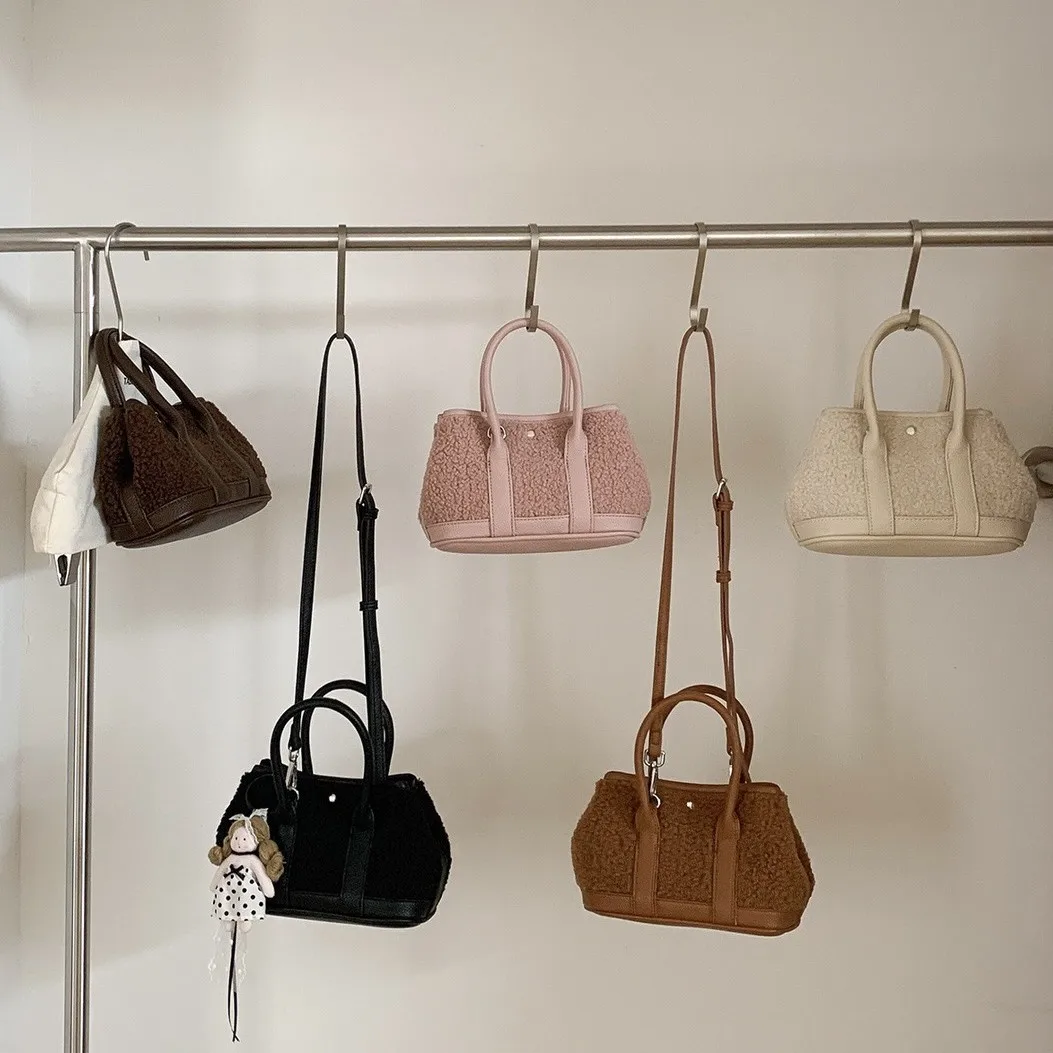 Bolso cruzado con textura de piel de cordero a la moda, bolso de jardín diario, bolso de hombro minimalista de lujo, forro de PU, dureza media