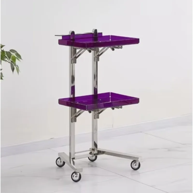 Professional Salon Furniture Stainless Steel Beauty Salon Hair Extension Storage Folding Tray Trolley with Directional Wheel