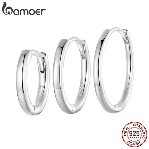 BAMOER 925 Sterling Silver Minimalist Huggie Hoop Earrings, 18K Gold Plated Cartilage Piercing Daily Earrings Ear Cuff for Women