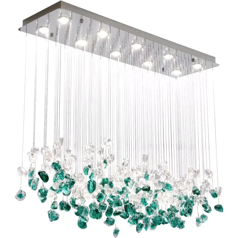 Villa Project Lighting Fixtures Modern Luxury Green Glass Stone Crystal Chandelier