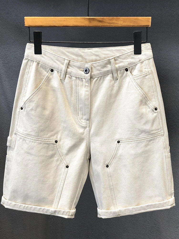 

High-End Vintage Waed Heavy-Du Workwear Jeans Men's Summer Loose Straight Five-Quarter Length Casual orts