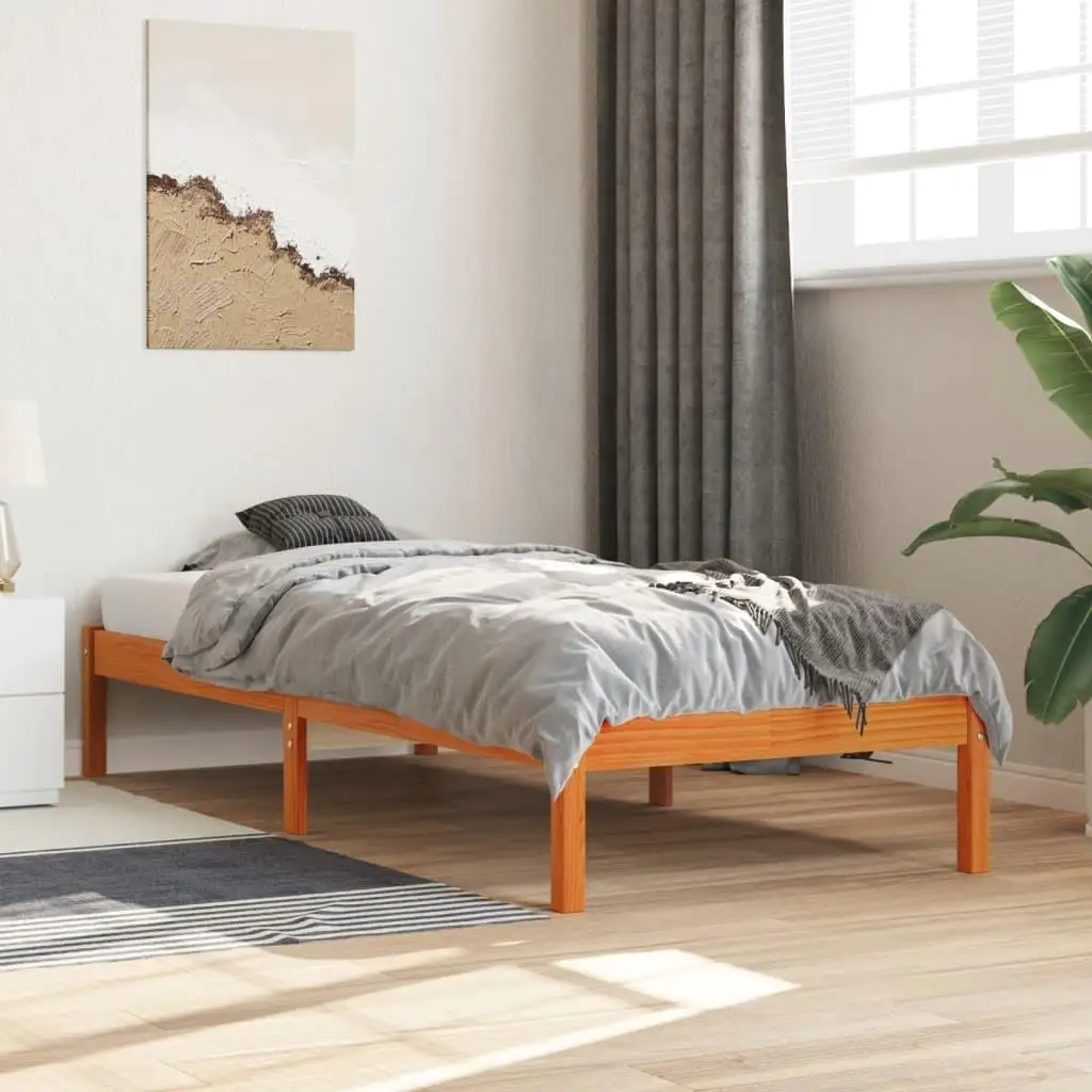 Solid Pine Bed Frame 90x190 cm - Wax Brown Finish, Single Size, No Mattress Included