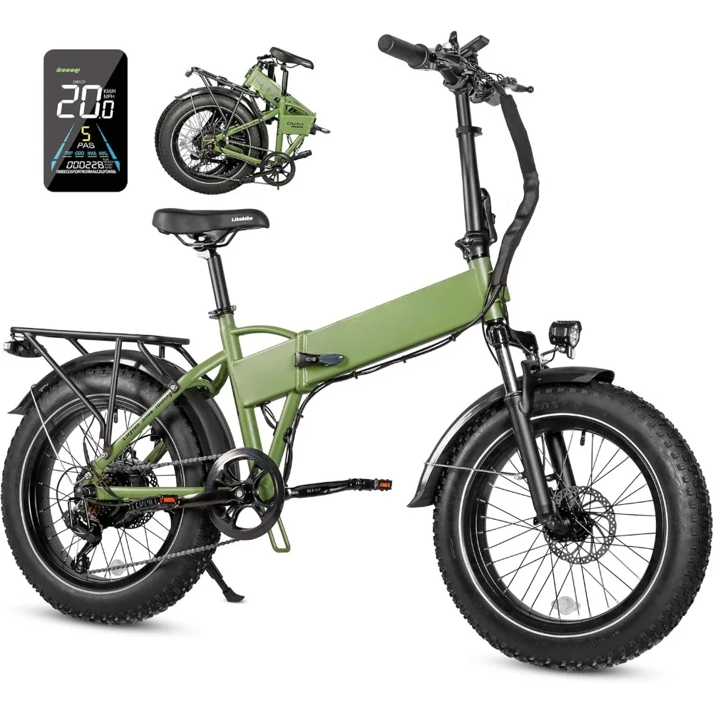 

Folding Electric Bike for Adults,20" 4.0 Fat Tire Ebike,48V 10.4Ah Removable Battery,7-Speed E Bike,Front Fork Suspension