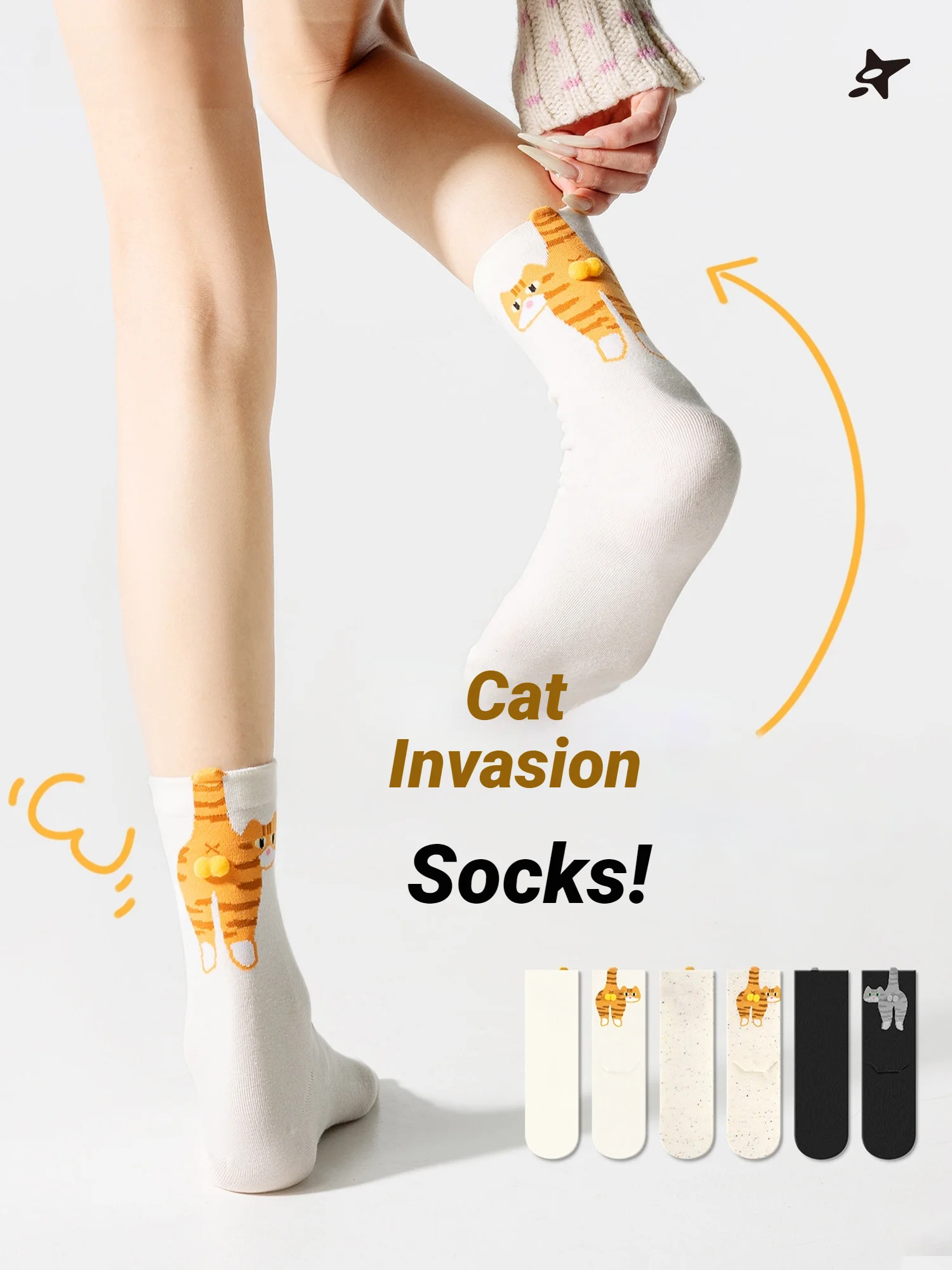 Calcetines Divertidos con Diseño de Gato 3D en Blanco y Negro, Calcetines Transpirables y Suaves para Mujer, Regalo Kawaii