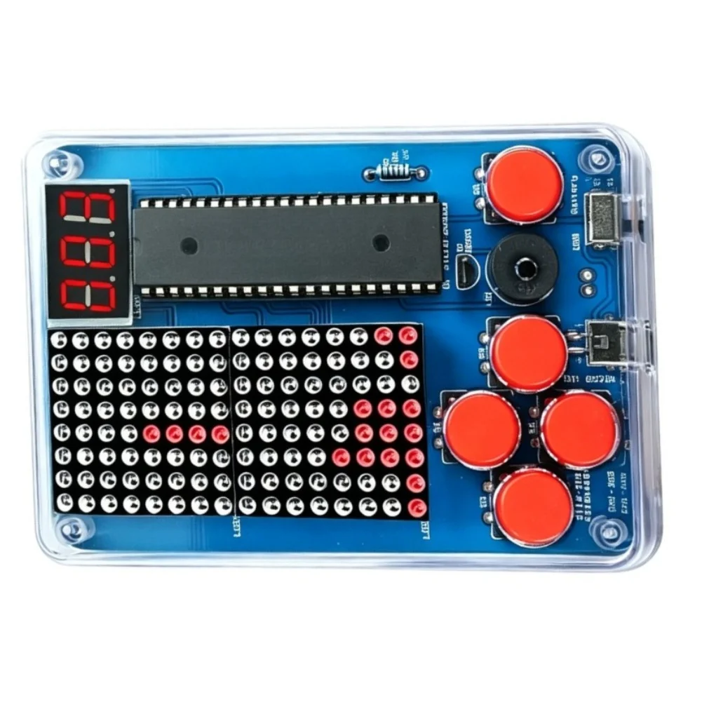 51 Microcontroller Game Console Kit for Soldering Practice Featuring FR-4 PCB Plastic Housing and Metal Pin Components