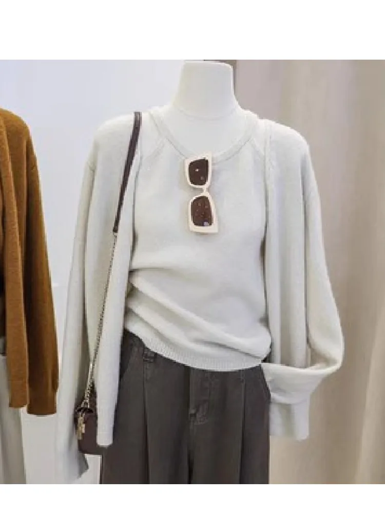 Soft Cozy 2025 Autumn Winter Women's Knitted Sweater Set with Strap Casual Inner Wear Long Sve High Collar Loose Fit Faion