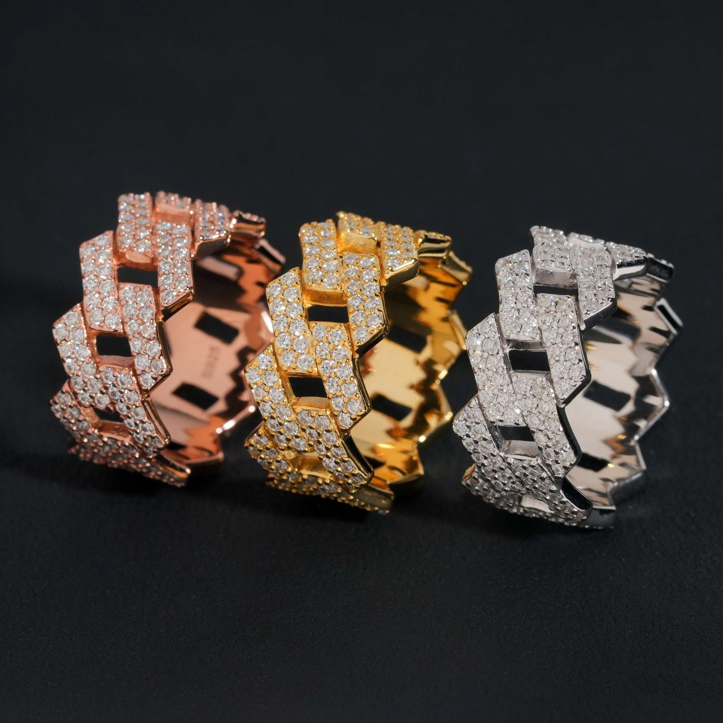 

Кубинские кольца с муассанитом для мужчин и женщин, стерлинговое серебро 925 пробы, хип-хоп, двухрядное кольцо Eternity Band с сертифицированным покрытием