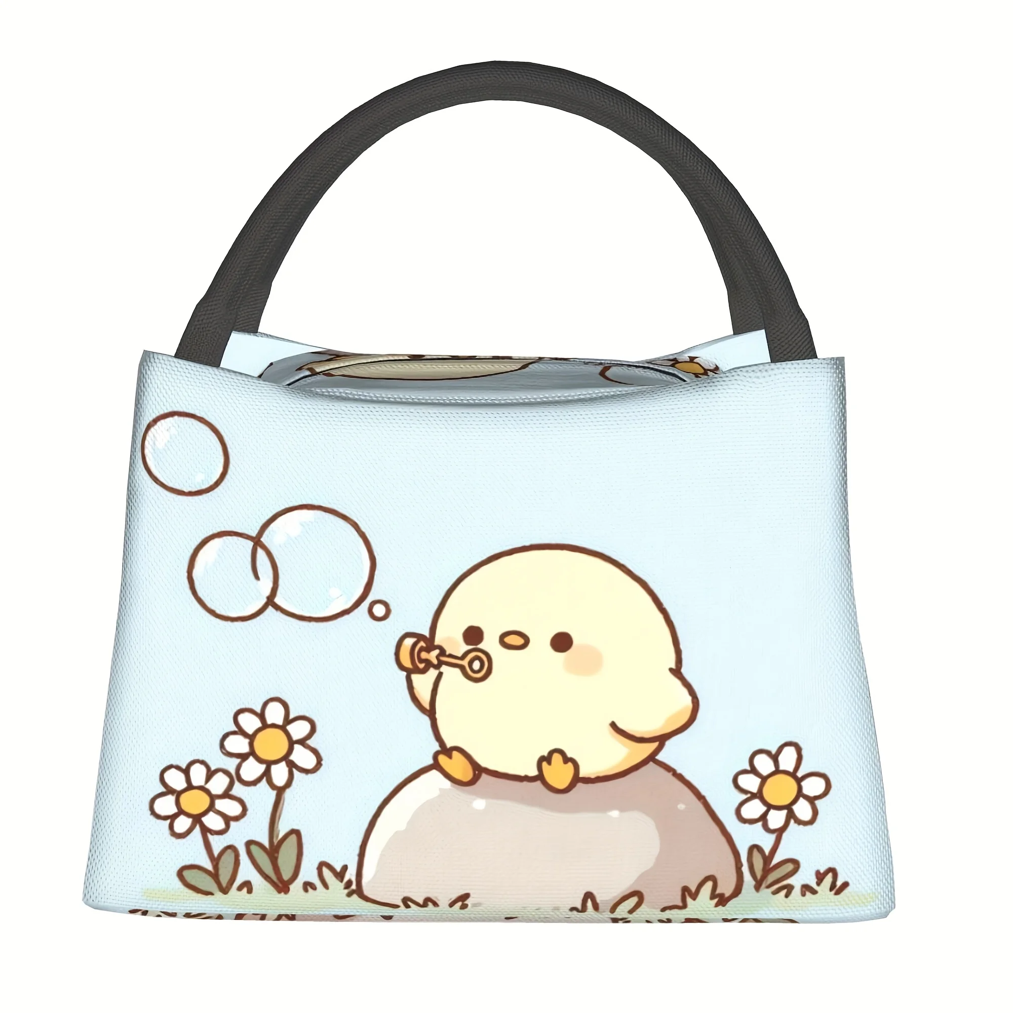 

1pc Cartoon Chicken Blowing Bubbles Pattern, Reusable Outdoor Portable Insulated Lunch Box, Lunch Bag, Lunch Bag