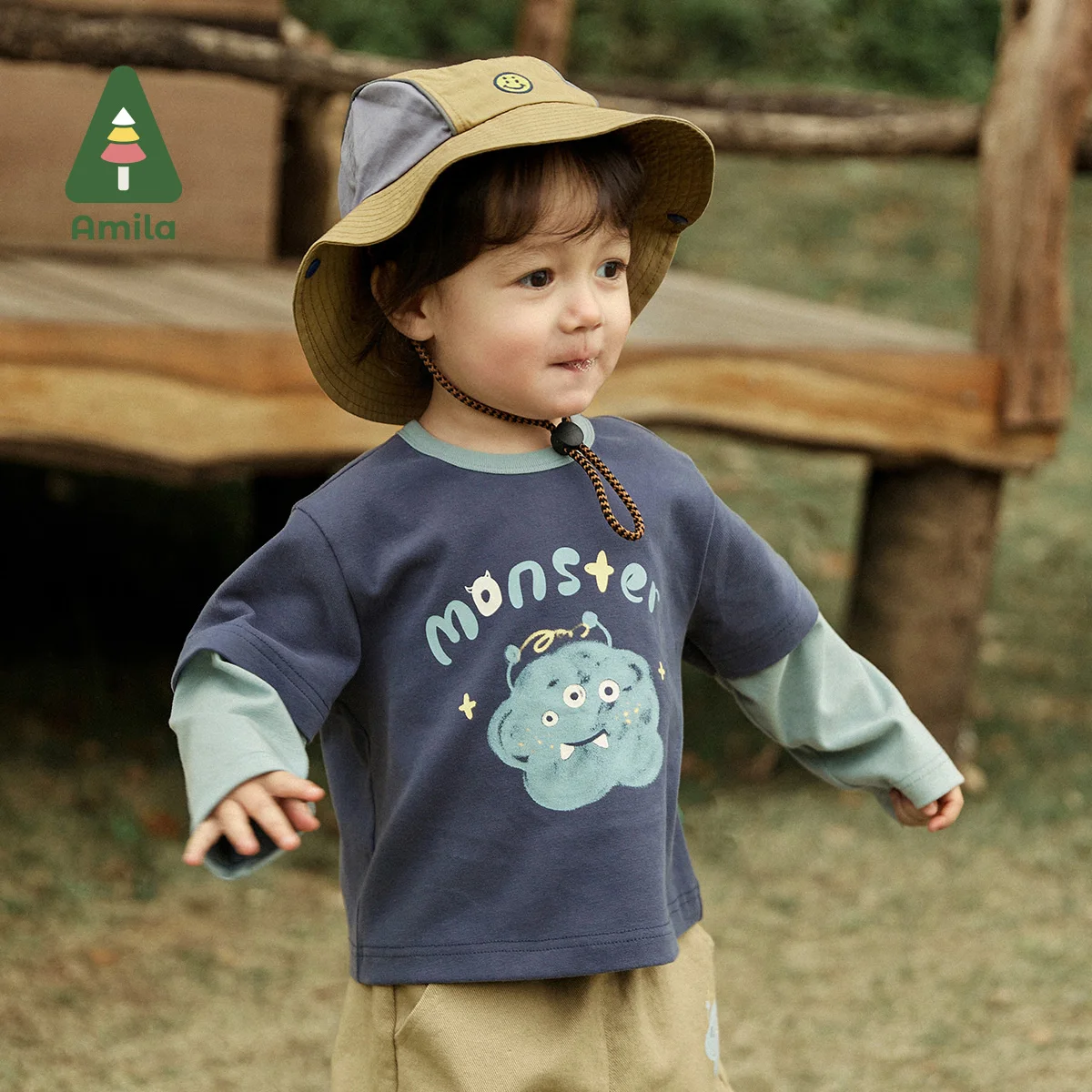 Amila Baby Boys T-shirt 2023 Spring New Fashion Spliced Contrast O-neck Full Sleeves Kids Casual Cotton Tops Children\'s Clothes