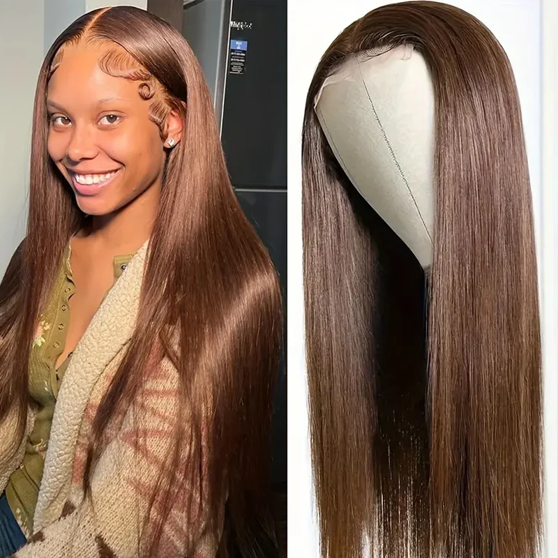 

Quality 4x4 Lace Wig 4# 100% Human Hair 8-30 Inch Straight Lace Wig for Black Women Pre Plucked Brazilian Lace Frontal Wig