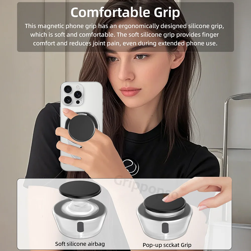Grippopso Universal for MagSafe Phone Grip Socket New Adjustable Stand with 3000G Soft Silicone Magnetic Grip for iPhone Accesso