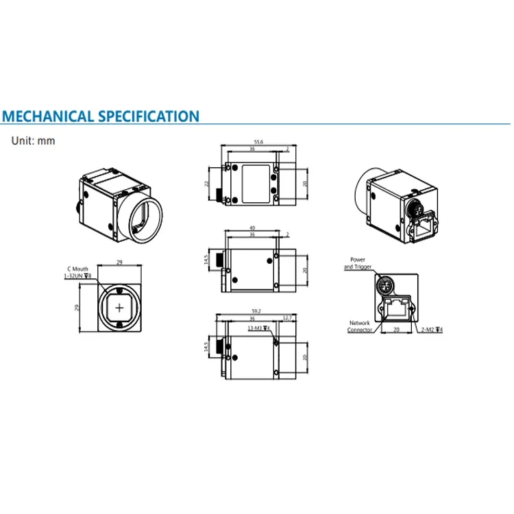 MindVision MV-GE50GC/M  0.48mp 800x600 119fps 1/3.6"  Stand Halcon/Labview/VisionPro Vision Software Industrial image 4