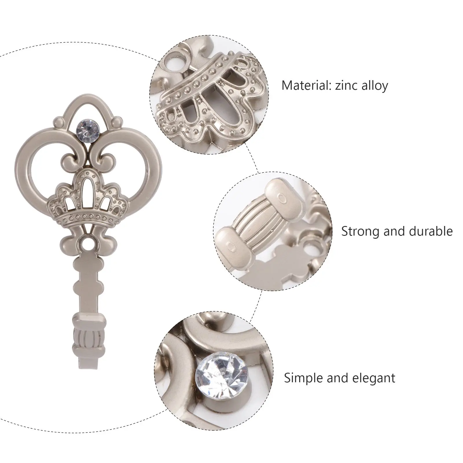 

Crown Wall Hooks Zinc Alloy Home Decor 4 Colors Easy Install Firm Hooks for Curtains Drapes Wall-mounted Tie-backs