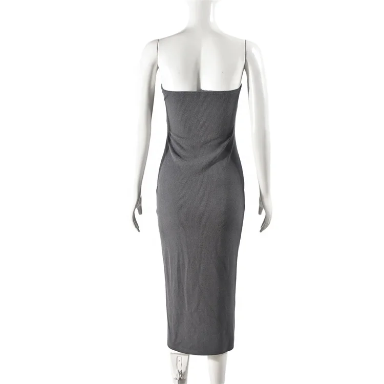 Sexy Y2K Ribber Solid Hollow Out Bodycon Tube Dresses Women Off Shoulder Sleeveless Backless Slim Dress