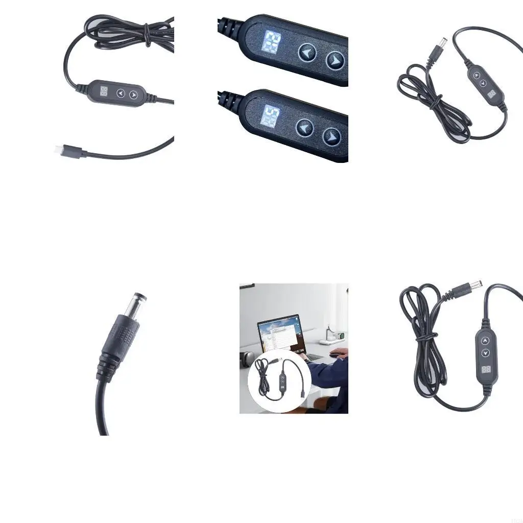 193A Type C to 5.5x2.5mm Voltages Regulation Cable USB C to DC5525 Power Cord Line Adjustable Voltages 5V-9V-12V-15V-20V 3A