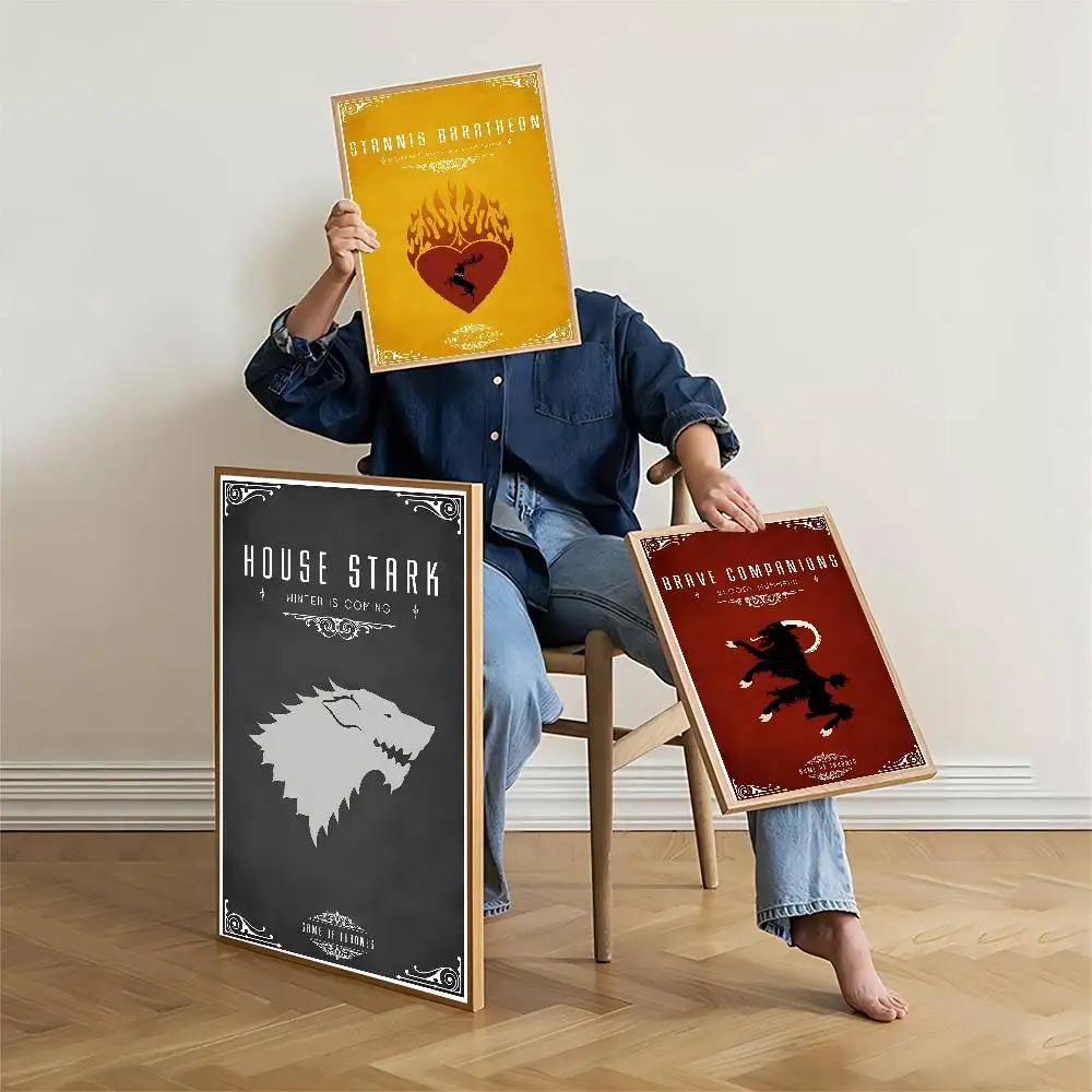 لعبة T-Thrones Family Logo ملصقات الفيلم الكلاسيكي HD جودة ملصق جدار الفن اللوحة دراسة الشمال ديكور المنزل #3