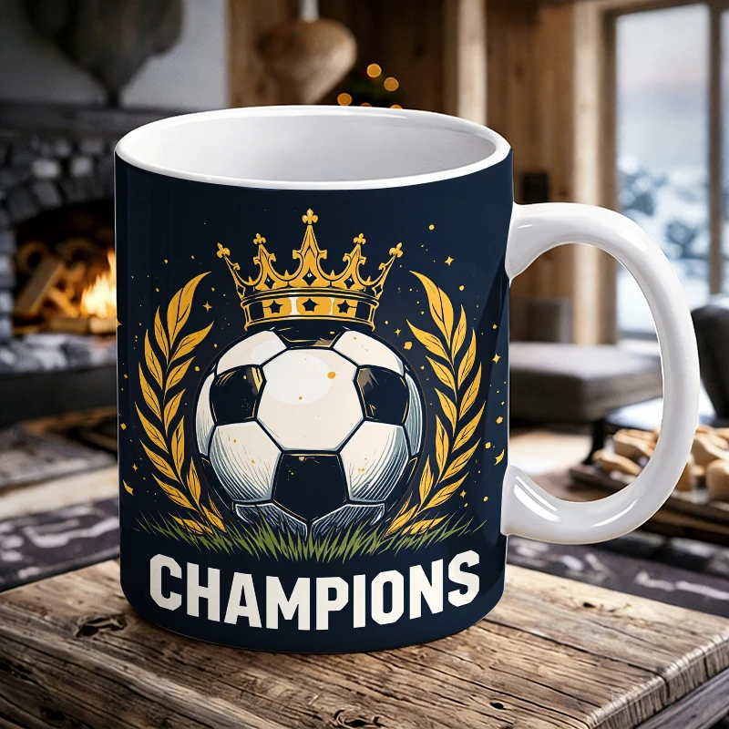 

Button Print - Artistic Soccer Ball with Crown and Laurel Wreath Mug with a bottle opener function of 2026 Major Football Event