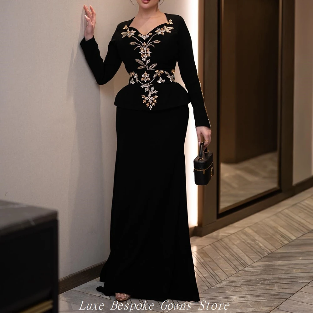 

Women's Formal Evening Gowns A-line Floor-length V-neck Full Sleeve Prom Dresses Fashion Crystal Flowers Draped Customized Gowns