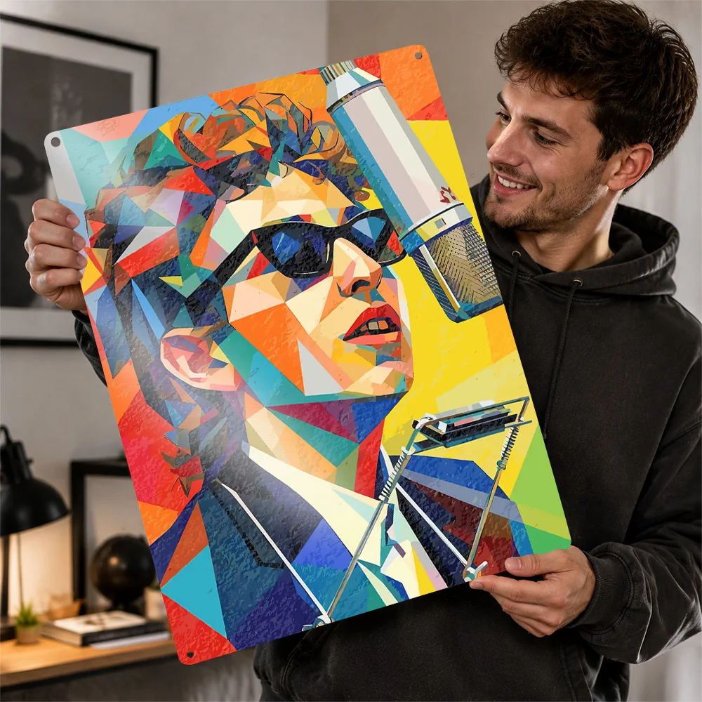 Bob Dylan Geometric Portrait Printed Poster Personalized Aluminum Metal Sign Striking Alternative Icon Wall Art Ideal For Bars