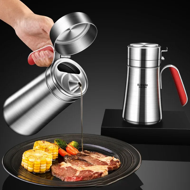 

Stainless Steel Oil Bottle Sauce Container 500/800ML Gravy Boat Condiment Bottle Oil Cans Dispenser Cooking Kitchen Accessories