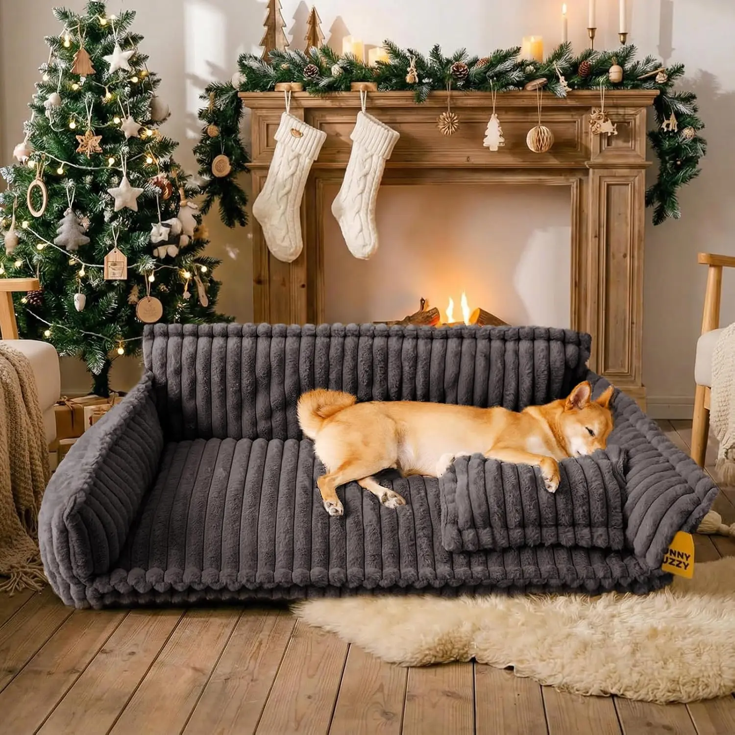 

Orthopedic Dog Bed XXL, Washable Fleece Couch with Removable Cover - Dark Grey