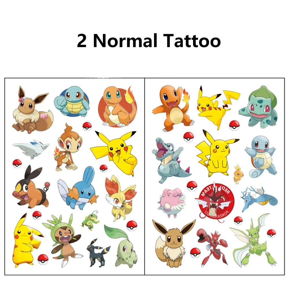 Pegatinas de tatuajes temporales impermeables de Pokémon, calcomanías de Anime de Pikachu, arte corporal de cara y brazo para niños, juguetes