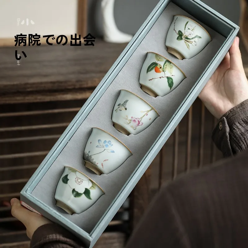 Ceramic Gongfu Tea Set Single Cup Drinking Bowl Breeding Owner Cup Tea Cup Set Souvenir Hand-Painted Tea Utensils