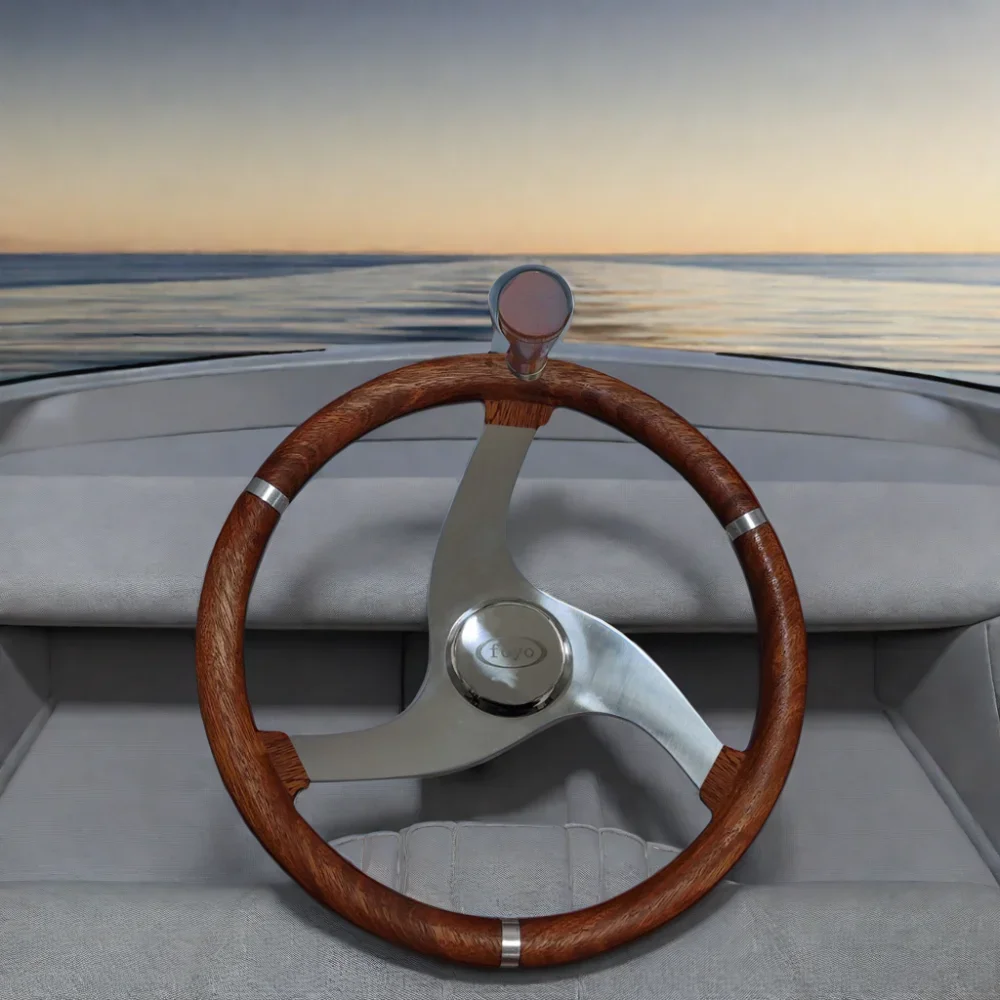 15.5\" 5-Spoke Steering Wheel With Polished Knob Hot Sale Teak Stainless Steel 304 Marine Hardware For Boats Used Condition