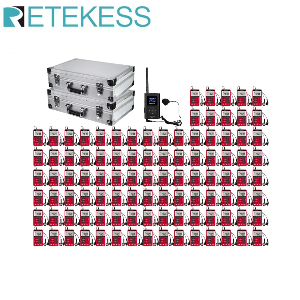 RETEKESS Tour Guide System 1pc FT11 Transmitter 100pc V112 Receiver For Tour Guide Church Conference With 2pc Storage Box