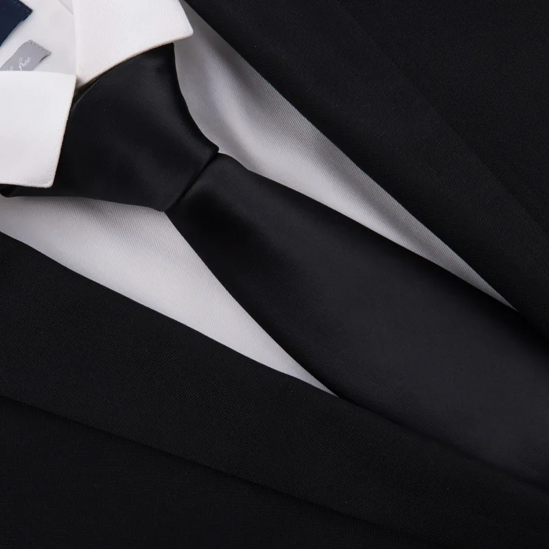 

Black 8CM6cm tie for men's formal wear, solid color, fine grain, glossy tie, hand zippered business style