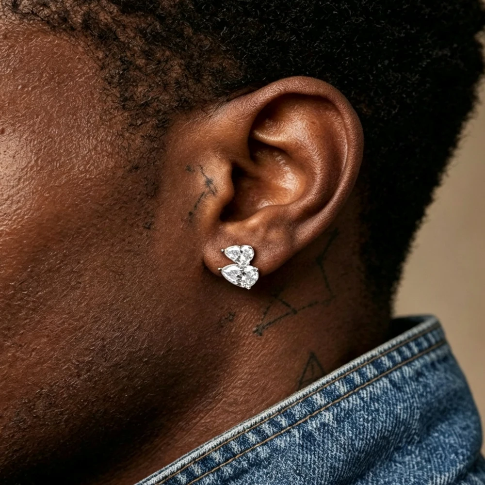ZAKOL Hip Hop Rock Ear Stud Earrings for Men Iced Out Cubic Zirconia Bling Cartilage Accessories Fashion Hippie Jewelry Wholesal