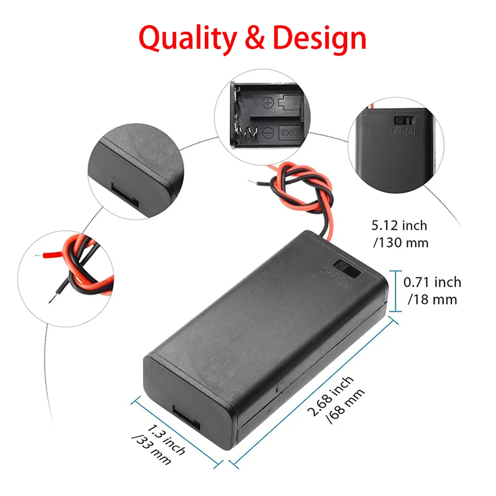 1/2/3/4 Slot AA Battery Holder,1.5V/3V/4.5V/6V AA Battery Box with Leads Wires ON/Off Switch and Screw Cap Case Back Cover