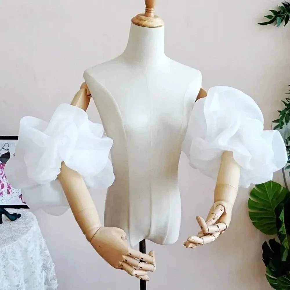 Elegant Puffy Bridal Sleeves Organza Removeable Short Arm Sleeves Decorative Sleeves Evening Party Dress