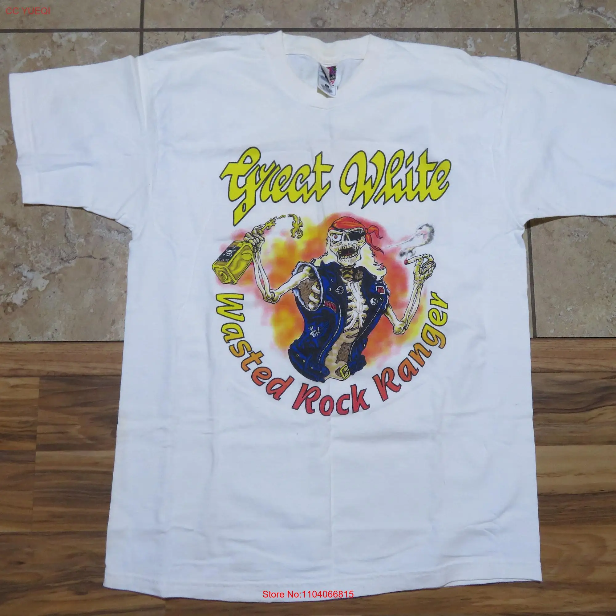 Vintage Autographed Great White Rock Band T Shirt Wasted Ranger Double Sided Gold Fruit of Loom Sz L