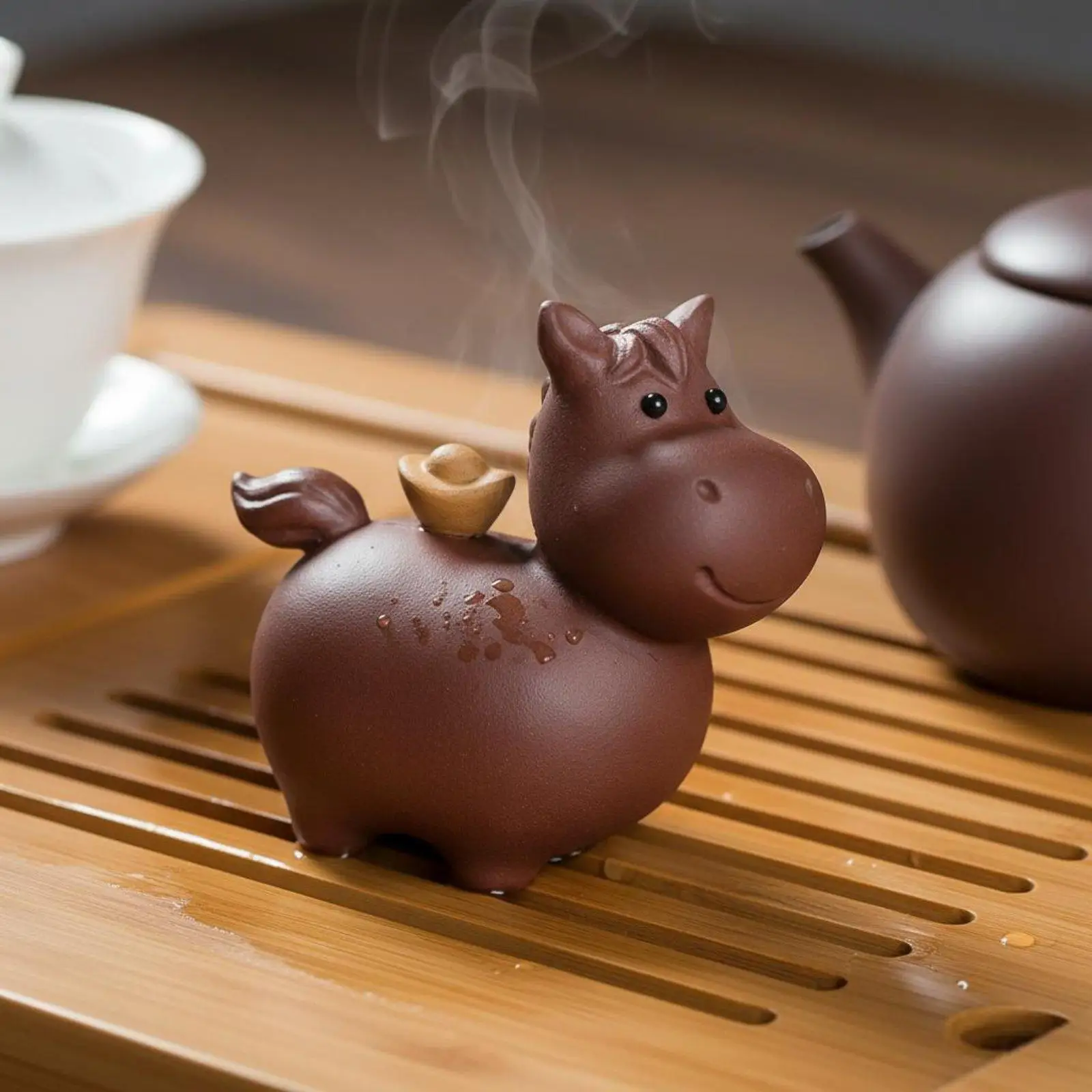 2 Pieces Violet Clay Horse Figurine Handmade Horse Tea Pet Cute Design