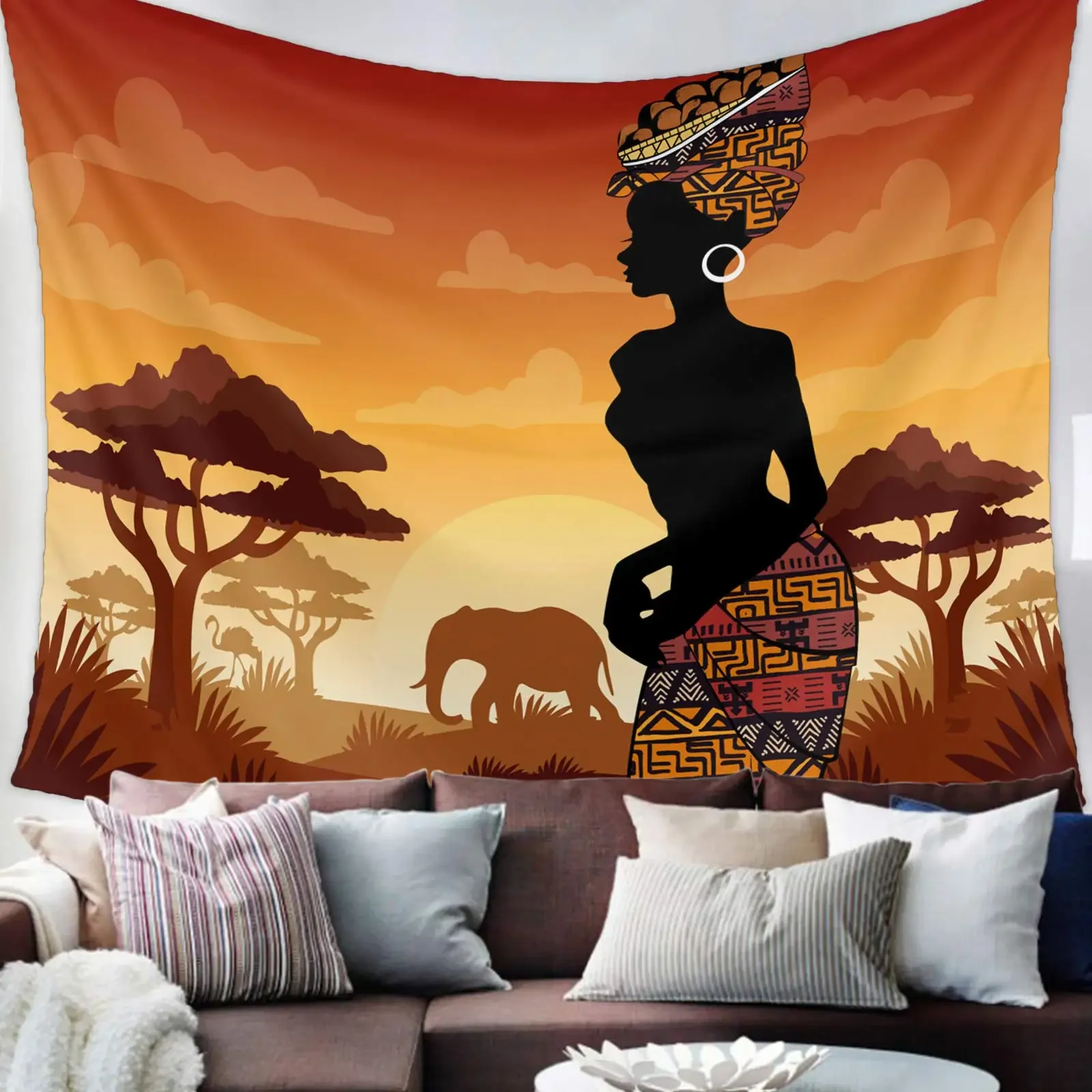 African Tapestry Indigenous People Theme Traditional Turban and Dress Tapestry Wall Hanging for Bedroom Living Room Dorm Decor