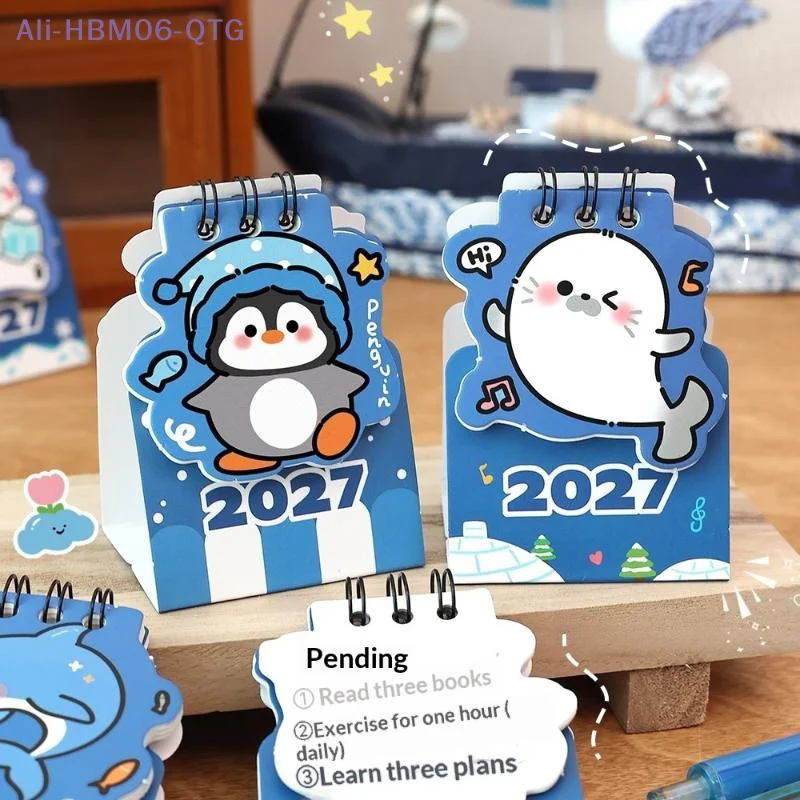 *Mini 2027 Ocean Series Desk Calendar Double Coil Cartoon Monthly Planner Schedule Mark Spiral Desk Calendar For Home & Office