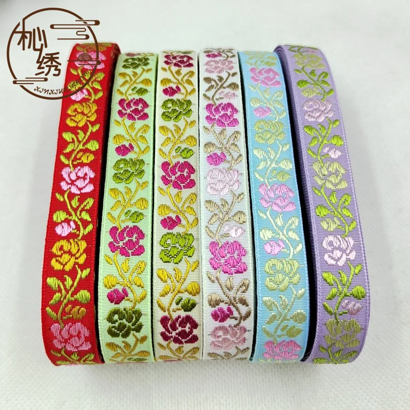 5yards Shiny Glitter Flower National Embroidered Jacquard Ribbon Handmade DIY Hairpin Ornaments