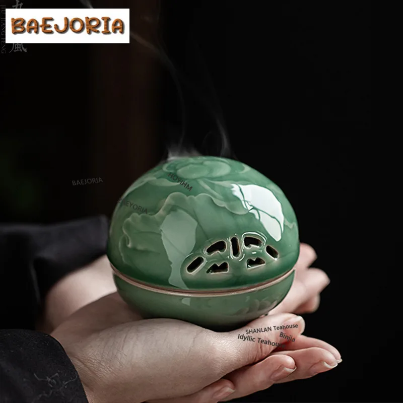 

Подставка для благовоний Celadon Shadow Carving Lotus, держатель для благовоний, каскадный дымовой водопад, курильница для медитации, товары для дома, украшения