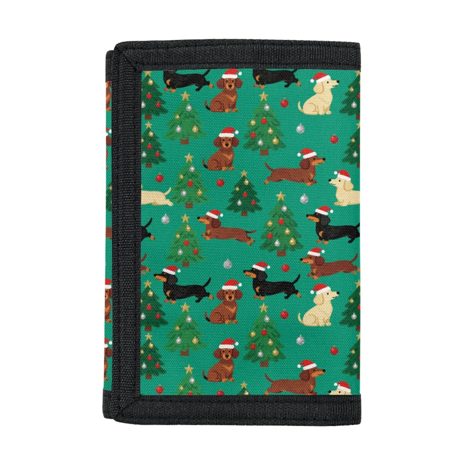 Boys Girls Tri-fold Wallet for Kids Ages 9-14,Christmas Dachshund Trifold Purse Toddler/Youth Kids Wallets Coin Pocket Money Bag